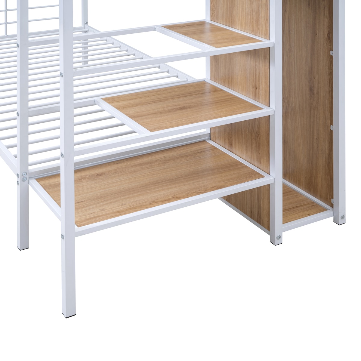 Twin Over Twin Metal Bunk Bed with Lateral Storage Ladder and Wardrobe