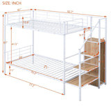 Twin Over Twin Metal Bunk Bed with Lateral Storage Ladder and Wardrobe