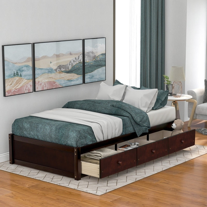 Twin Platform Storage Bed Frame With Drawers,Environmentally Friendly Materials, Wonderful Choice For Modern & Vintage House