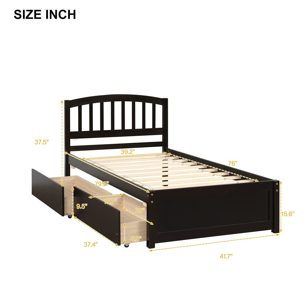 Twin Platform Storage Bed Wood Bed Frame