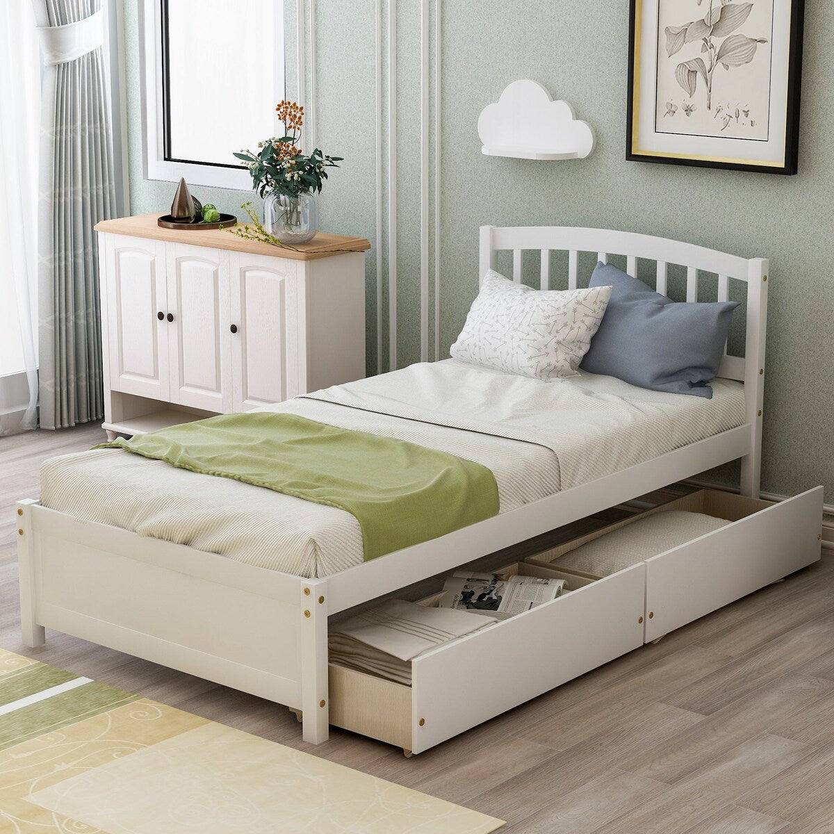 Twin Platform Storage Bed Wood Bed Frame