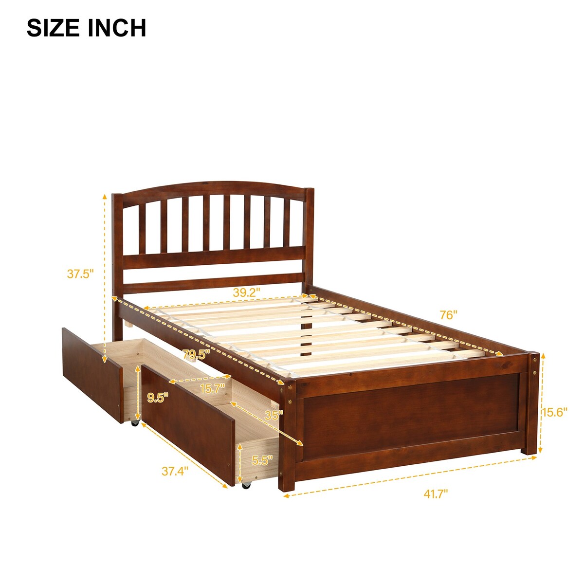 Twin Platform Storage Bed Wood Bed Frame