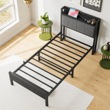 Twin Size Bed Frame, Storage Headboard with Charging Station