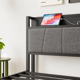 Twin Size Bed Frame, Storage Headboard with Charging Station