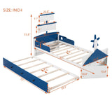Twin Size Boat-Shaped Platform Bed with Twin size Trundle
