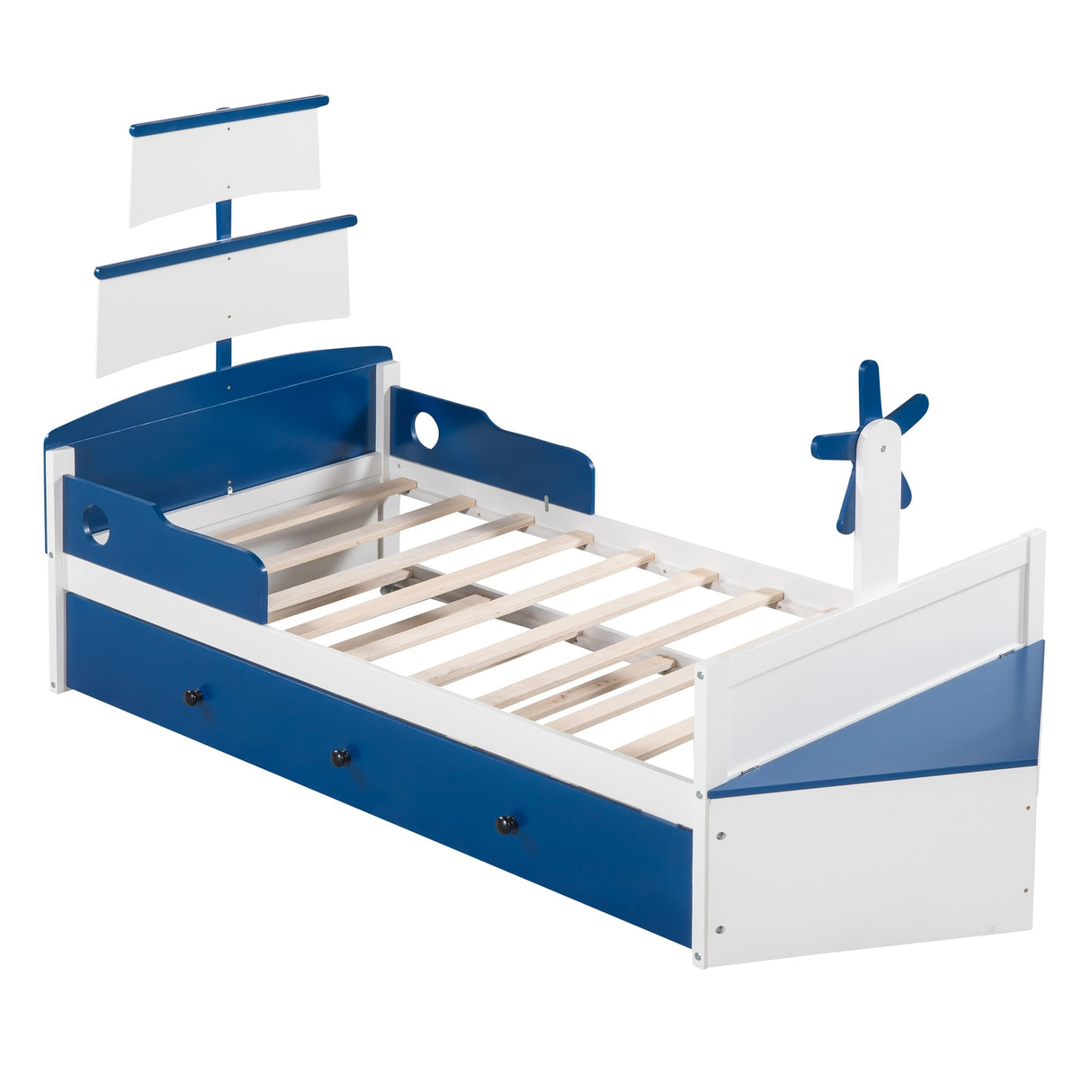 Twin Size Boat-Shaped Platform Bed with Twin size Trundle