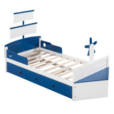 Twin Size Boat-Shaped Platform Bed with Twin size Trundle