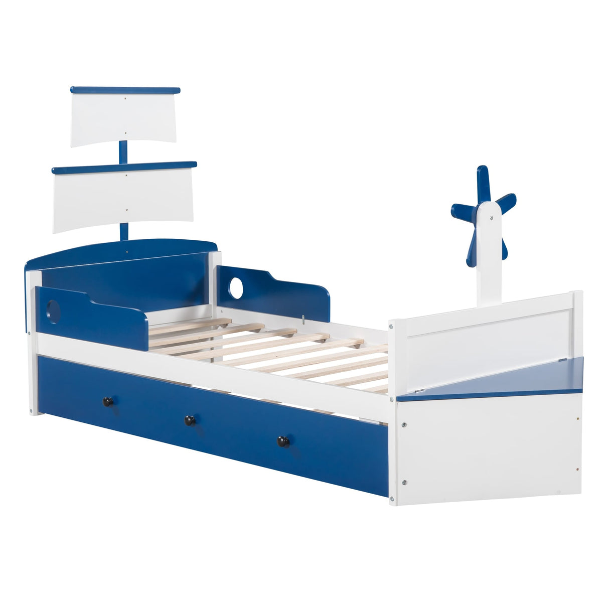 Twin Size Boat-Shaped Platform Bed with Twin size Trundle