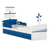Twin Size Boat-Shaped Platform Bed with Twin size Trundle