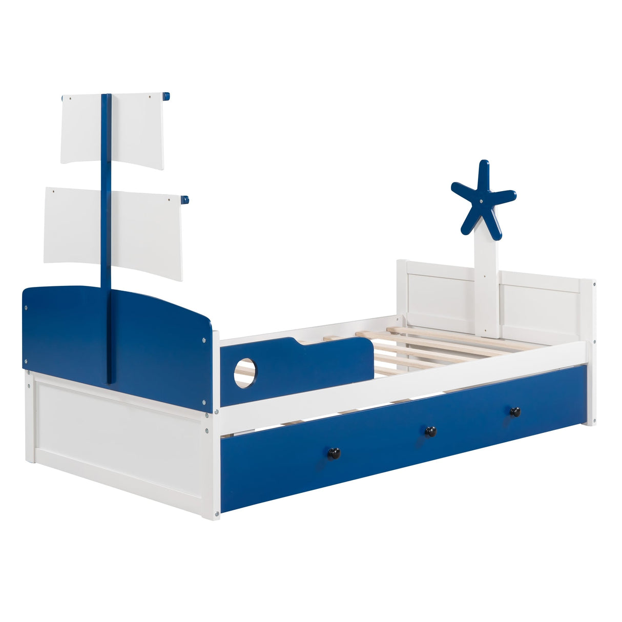 Twin Size Boat-Shaped Platform Bed with Twin size Trundle
