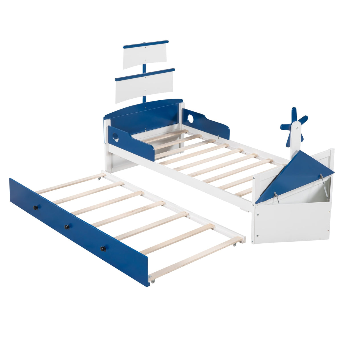 Twin Size Boat-Shaped Platform Bed with Twin size Trundle