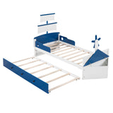 Twin Size Boat-Shaped Platform Bed with Twin size Trundle