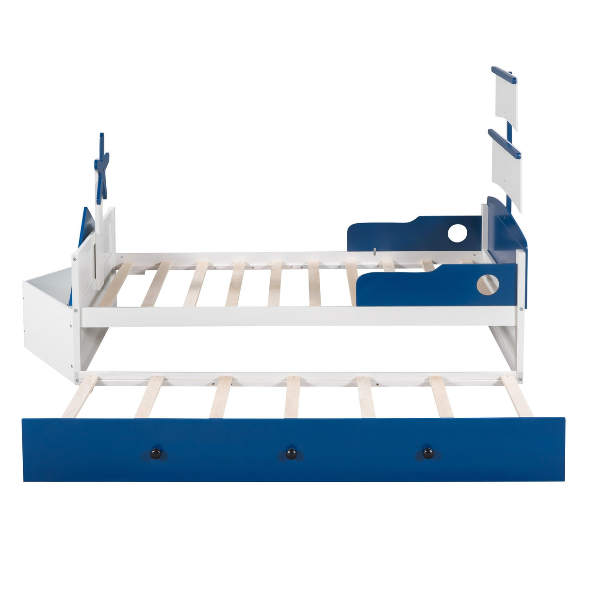 Twin Size Boat-Shaped Platform Bed with Twin size Trundle