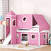Twin Size Bunk Bed with Slide & Tent with Castle and Window Design, Spacious Under Bed Space