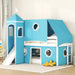 Twin Size Bunk Bed with Slide & Tent with Castle and Window Design, Spacious Under Bed Space
