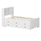 Twin Size Captain Bed with Storage Bookcase Headboard,Captain bed with Trundle and Three Storage Drawers for Kids Teens