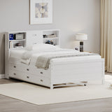 Twin Size Captain Bed with Storage Bookcase Headboard,Captain bed with Trundle and Three Storage Drawers for Kids Teens