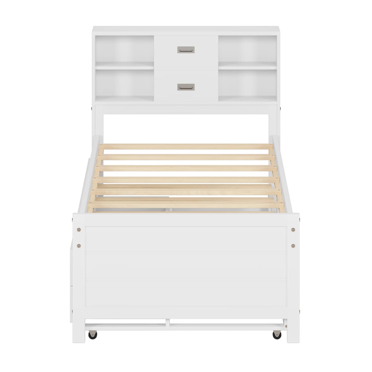 Twin Size Captain Bed with Storage Bookcase Headboard,Captain bed with Trundle and Three Storage Drawers for Kids Teens
