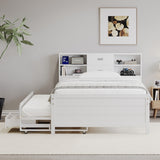 Twin Size Captain Bed with Storage Bookcase Headboard,Captain bed with Trundle and Three Storage Drawers for Kids Teens