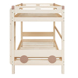 Twin Size Car-Shaped Convertible Bunk Bed, Natural
