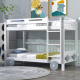 Twin Size Car-Shaped Convertible Bunk Bed, Natural