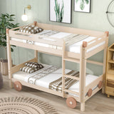 Twin Size Car-Shaped Convertible Bunk Bed, Natural
