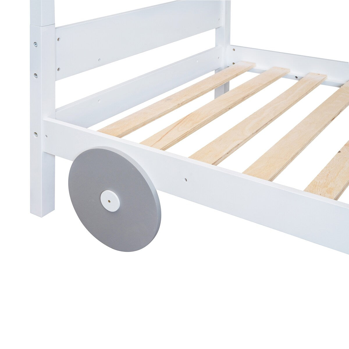 Twin Size Car-Shaped Convertible Bunk Bed, Natural