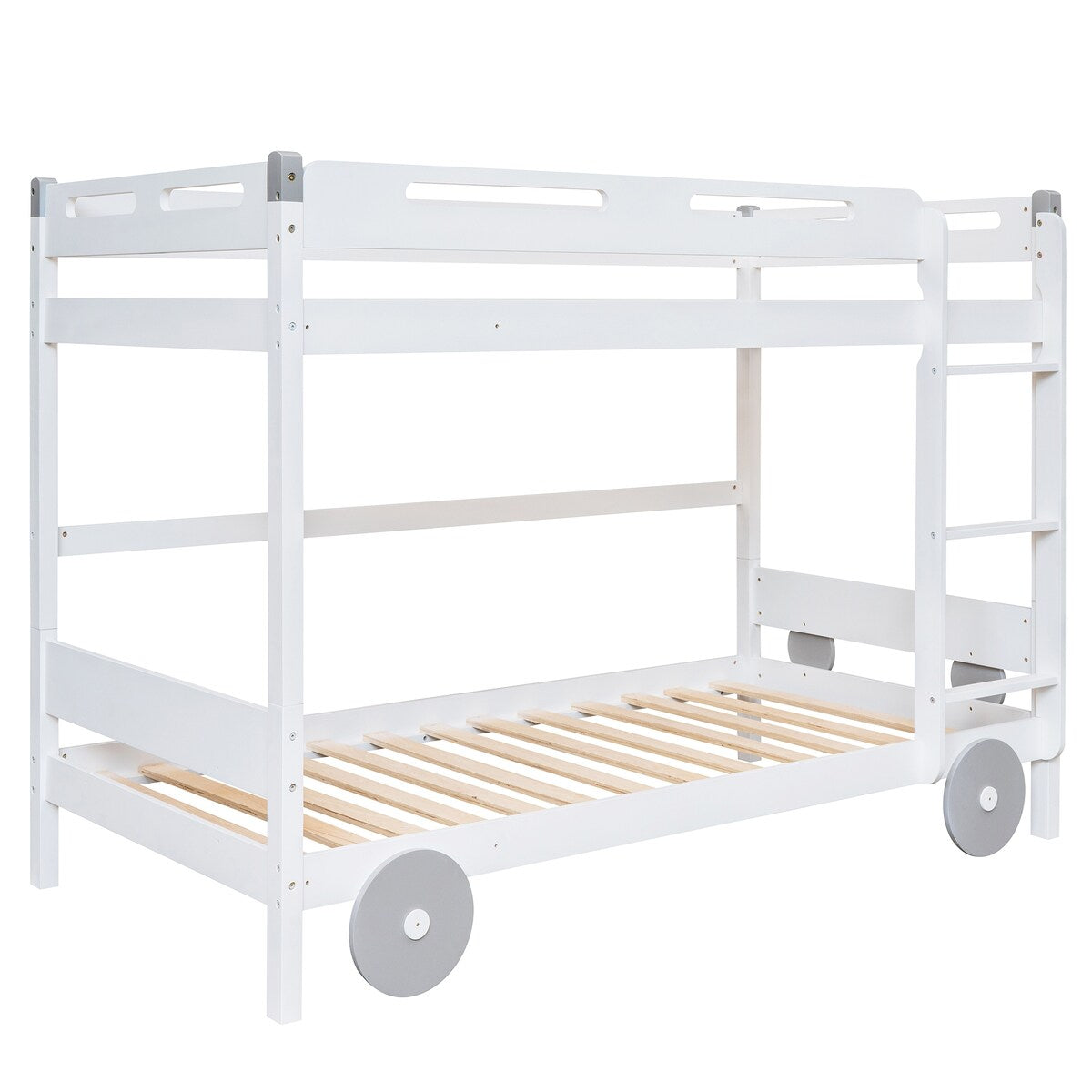 Twin Size Car-Shaped Convertible Bunk Bed, Natural