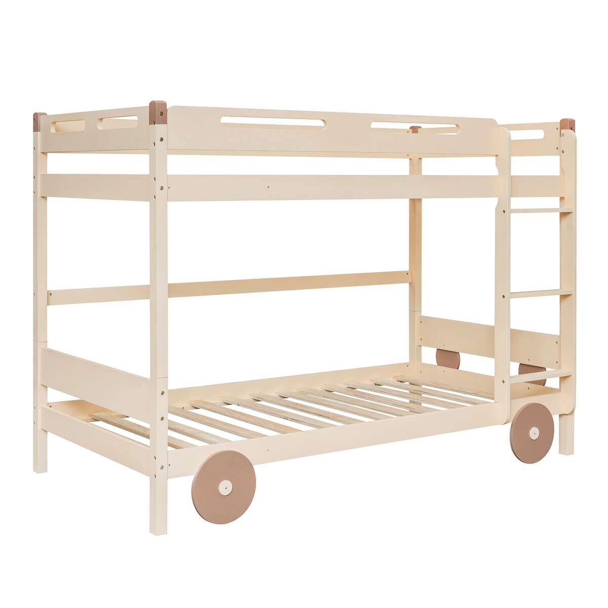 Twin Size Car-Shaped Convertible Bunk Bed, Natural