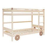 Twin Size Car-Shaped Convertible Bunk Bed, Natural