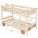 Twin Size Car-Shaped Convertible Bunk Bed, Natural