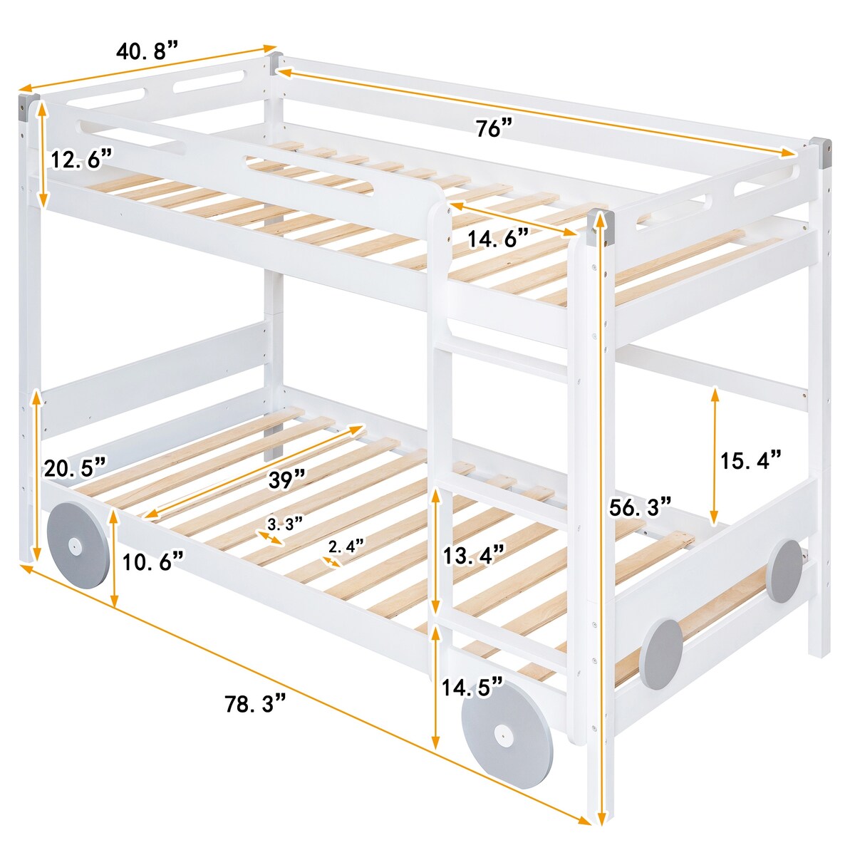 Twin Size Car-Shaped Convertible Bunk Bed, Natural