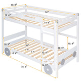 Twin Size Car-Shaped Convertible Bunk Bed, Natural