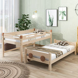 Twin Size Car-Shaped Convertible Bunk Bed, Natural
