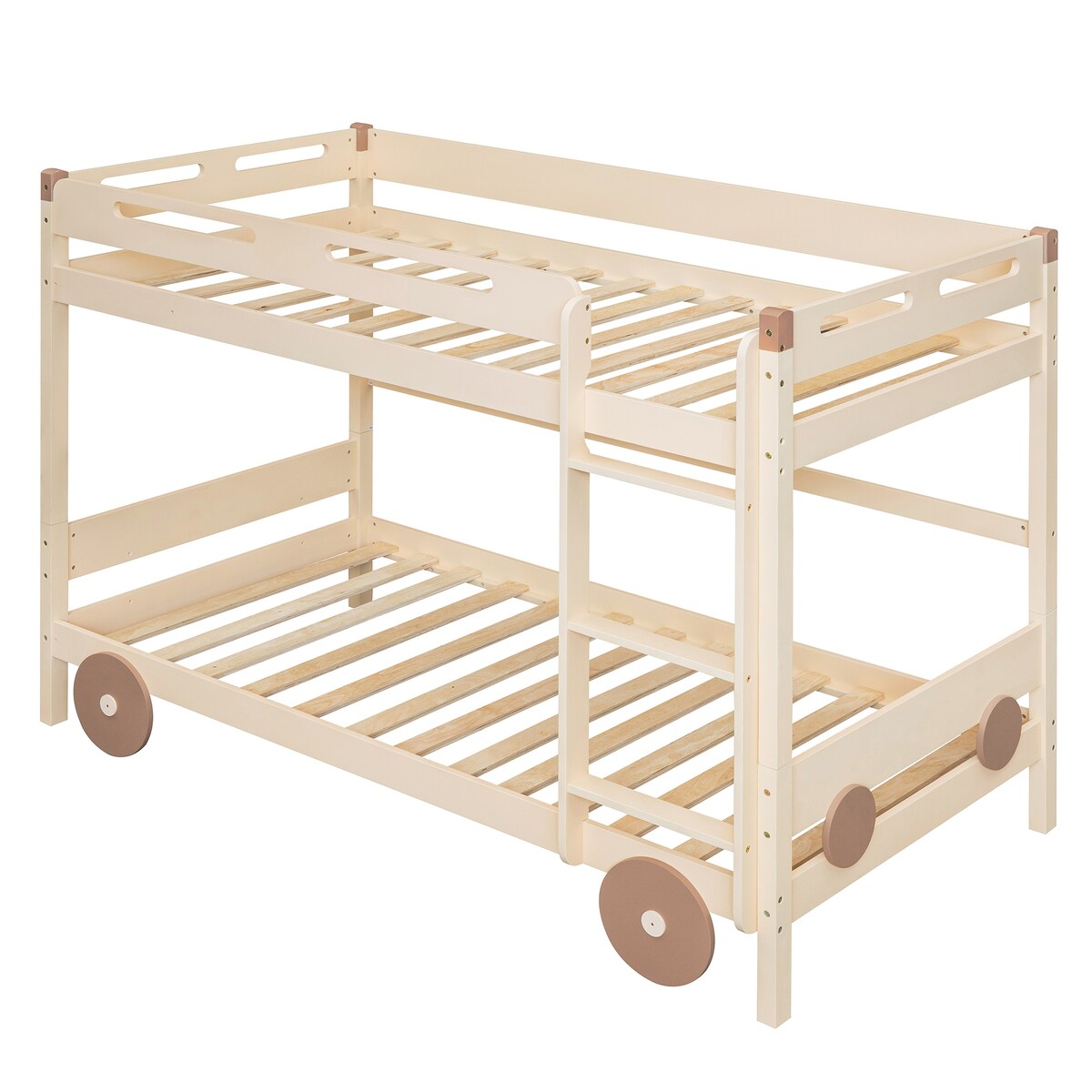 Twin Size Car-Shaped Convertible Bunk Bed, Natural