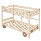 Twin Size Car-Shaped Convertible Bunk Bed, Natural