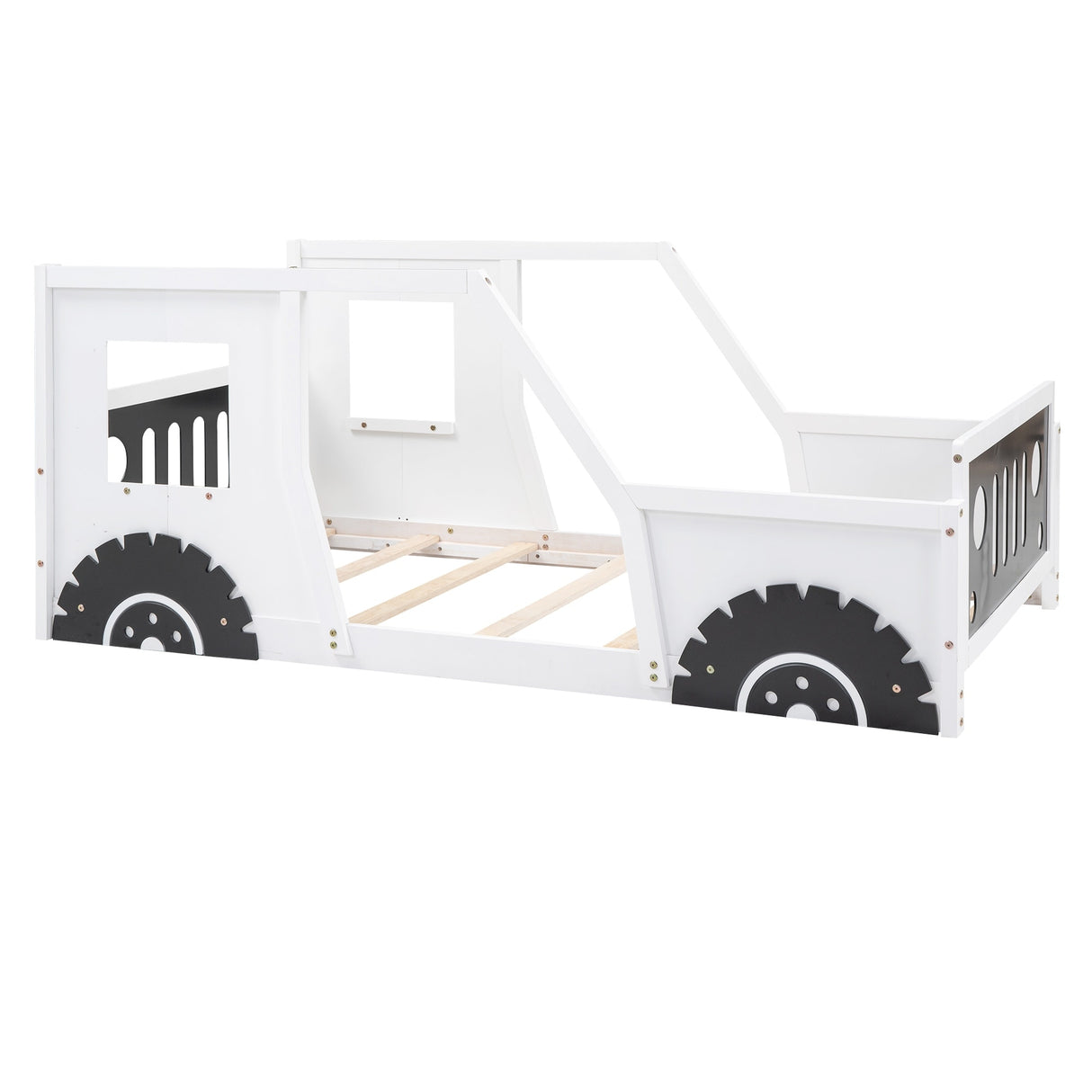 Twin Size Classic Car-Shaped Platform Bed with Wheels