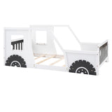 Twin Size Classic Car-Shaped Platform Bed with Wheels
