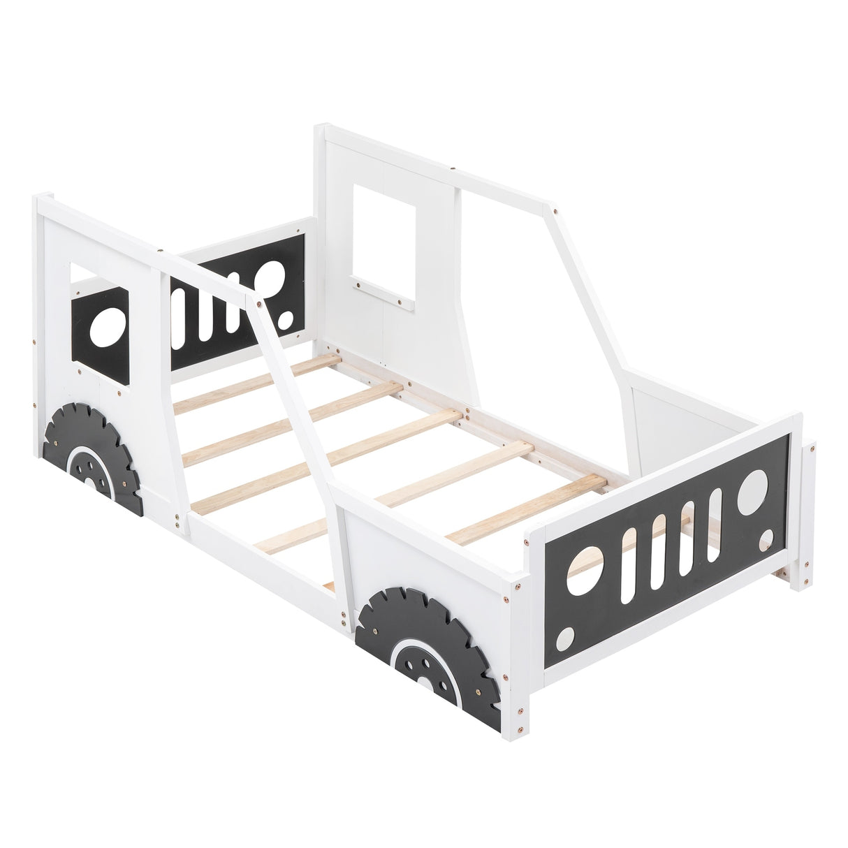 Twin Size Classic Car-Shaped Platform Bed with Wheels