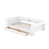 Twin Size Daybed Kids Bed with Shelves, Drawers and Built-In Charging Station Two USB ports Kids Furniture, White