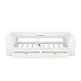 Twin Size Daybed Kids Bed with Shelves, Drawers and Built-In Charging Station Two USB ports Kids Furniture, White