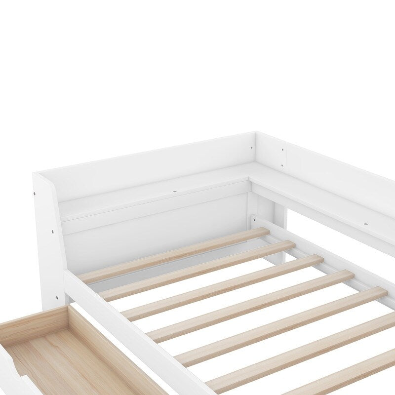 Twin Size Daybed Kids Bed with Shelves, Drawers and Built-In Charging Station Two USB ports Kids Furniture, White
