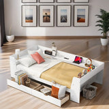 Twin Size Daybed Kids Bed with Shelves, Drawers and Built-In Charging Station Two USB ports Kids Furniture, White