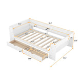 Twin Size Daybed Kids Bed with Shelves, Drawers and Built-In Charging Station Two USB ports Kids Furniture, White