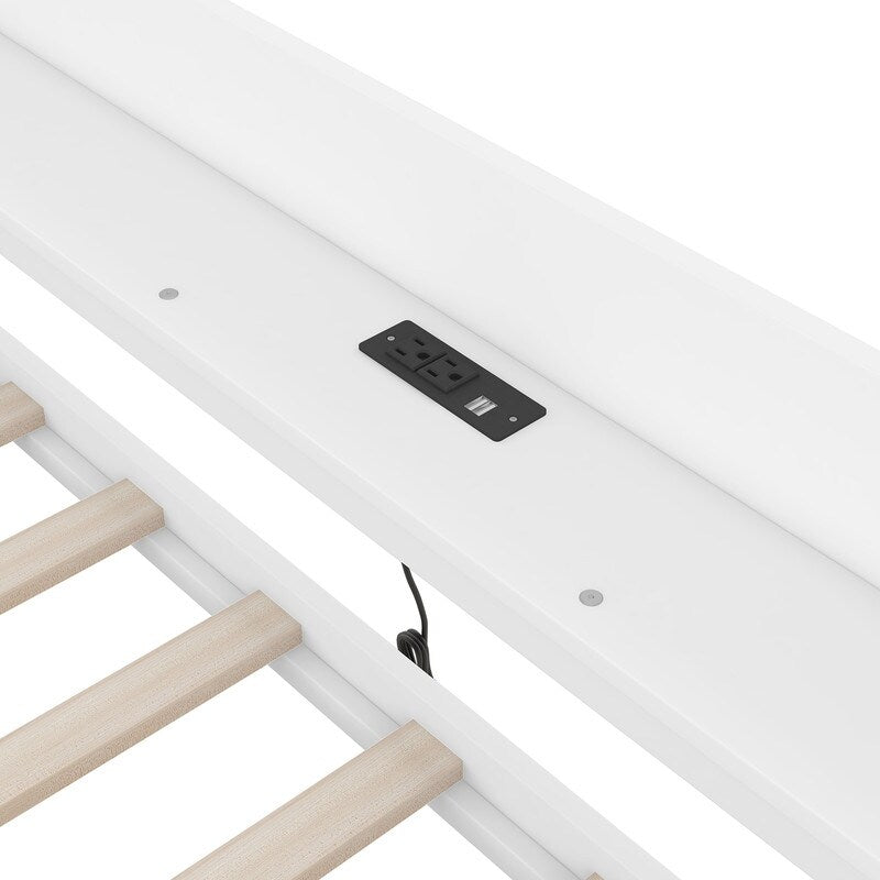 Twin Size Daybed Kids Bed with Shelves, Drawers and Built-In Charging Station Two USB ports Kids Furniture, White