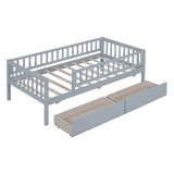 Twin Size Daybed Wood Bed With Two Drawers, Gray