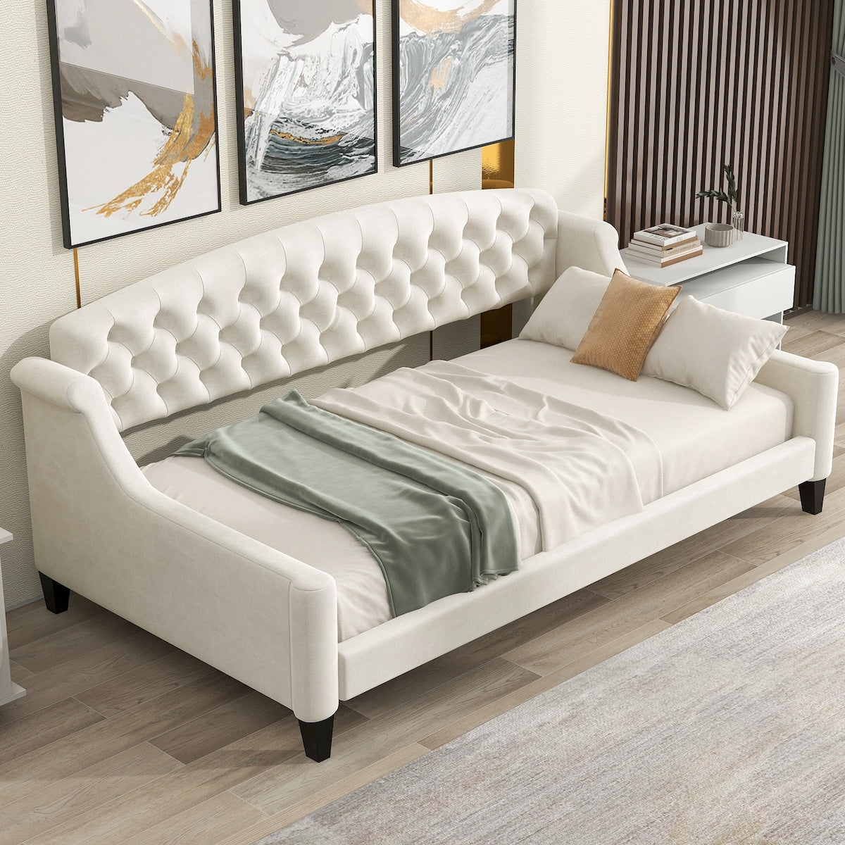 Twin Size Daybed w/ Tufted Button for Living Room Bedroom GuestRoom