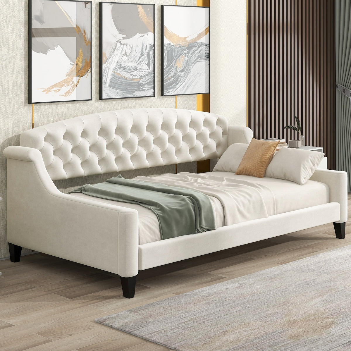 Twin Size Daybed w/ Tufted Button for Living Room Bedroom GuestRoom