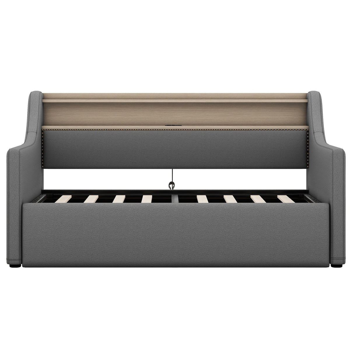 Twin Size Daybed with Hydraulic Storage, Upholstered Daybed with Lift Up Storage, Twin Leather Daybed with Charging Station