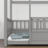 Twin Size Floor Wooden Bed with House Roof Frame Fence Guardrails